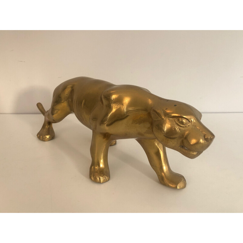 Sculpture Tigre vintage en laiton, 1970