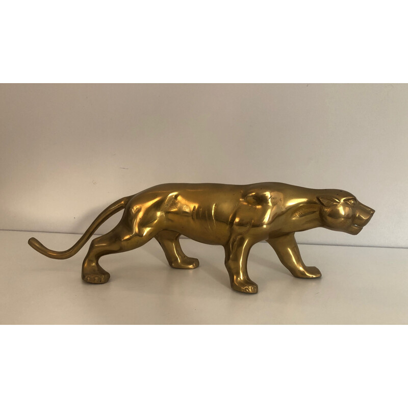 Vintage brass tiger sculpture, 1970