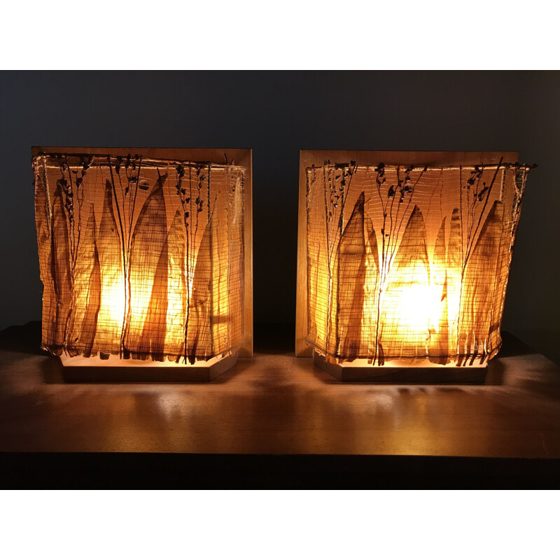 Pair of vintage wall lamps in vegetal leaves