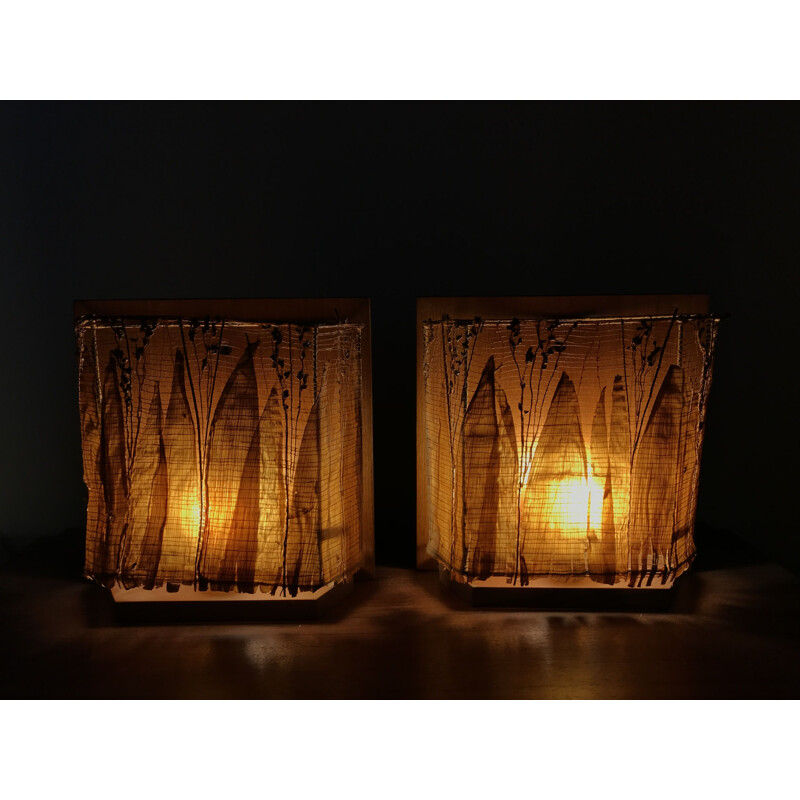 Pair of vintage wall lamps in vegetal leaves