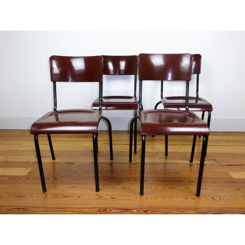 Suite van 4 vintage stoelen in metaal en bakeliet, René HERBST - 1940