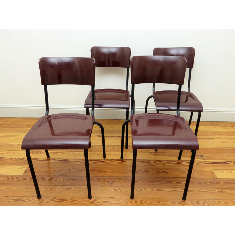 Conjunto de 4 cadeiras vintage em metal e bakelite, René HERBST - 1940