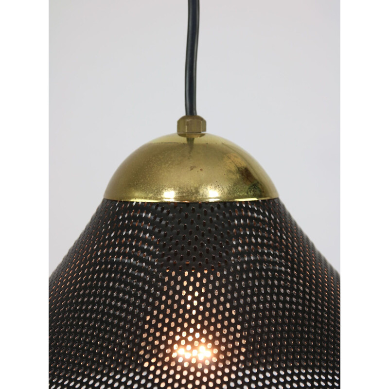 Adjustable vintage perforated trumpet pendant lamp