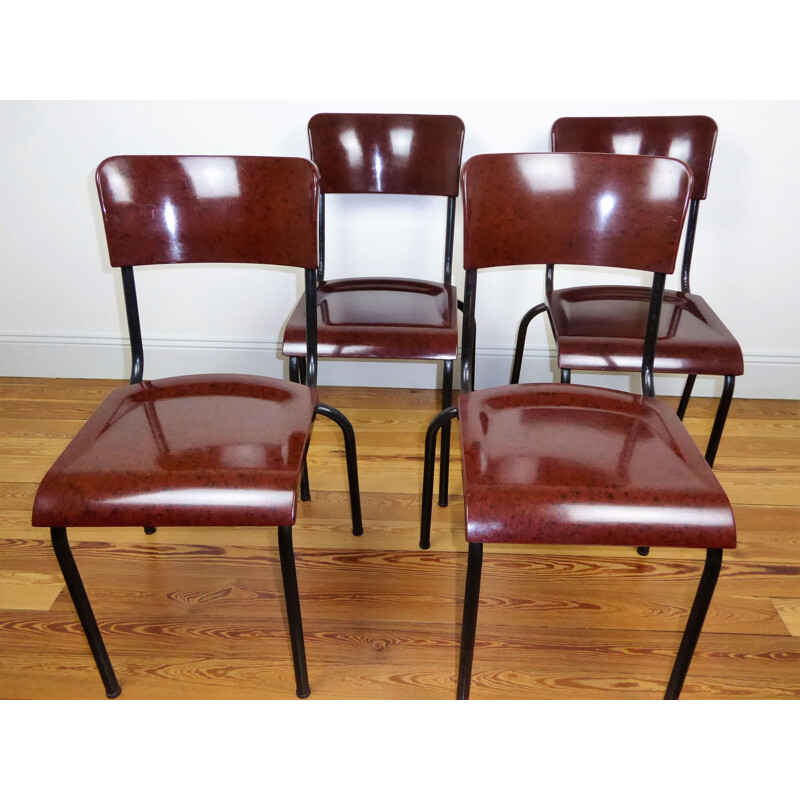 Mid century set of 4 chairs in bakelite and metal, René HERBST - 1940s