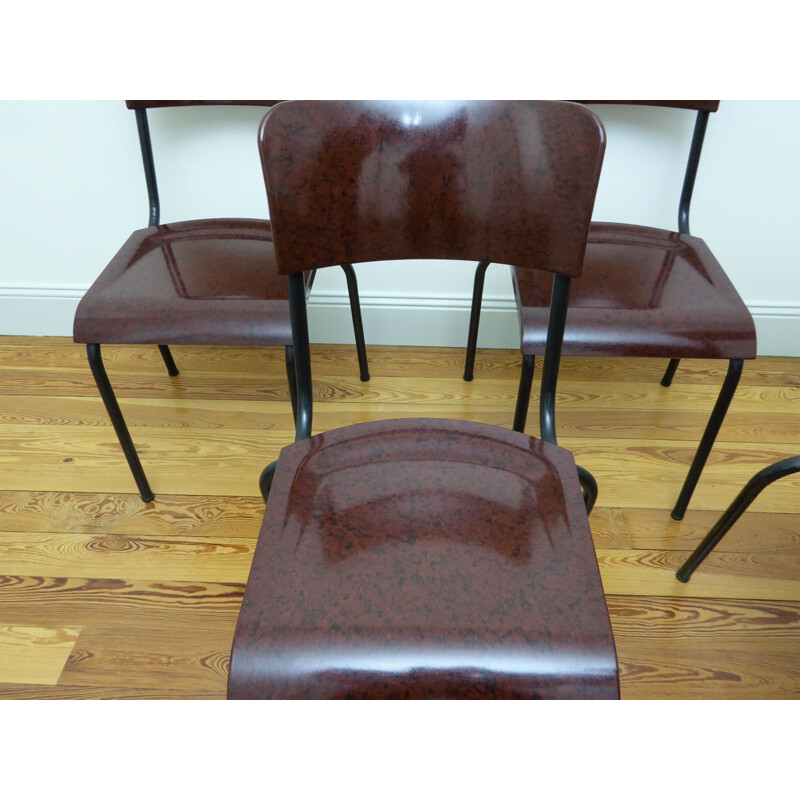 Mid century set of 4 chairs in bakelite and metal, René HERBST - 1940s