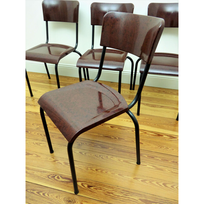 Suite van 4 vintage stoelen in metaal en bakeliet, René HERBST - 1940