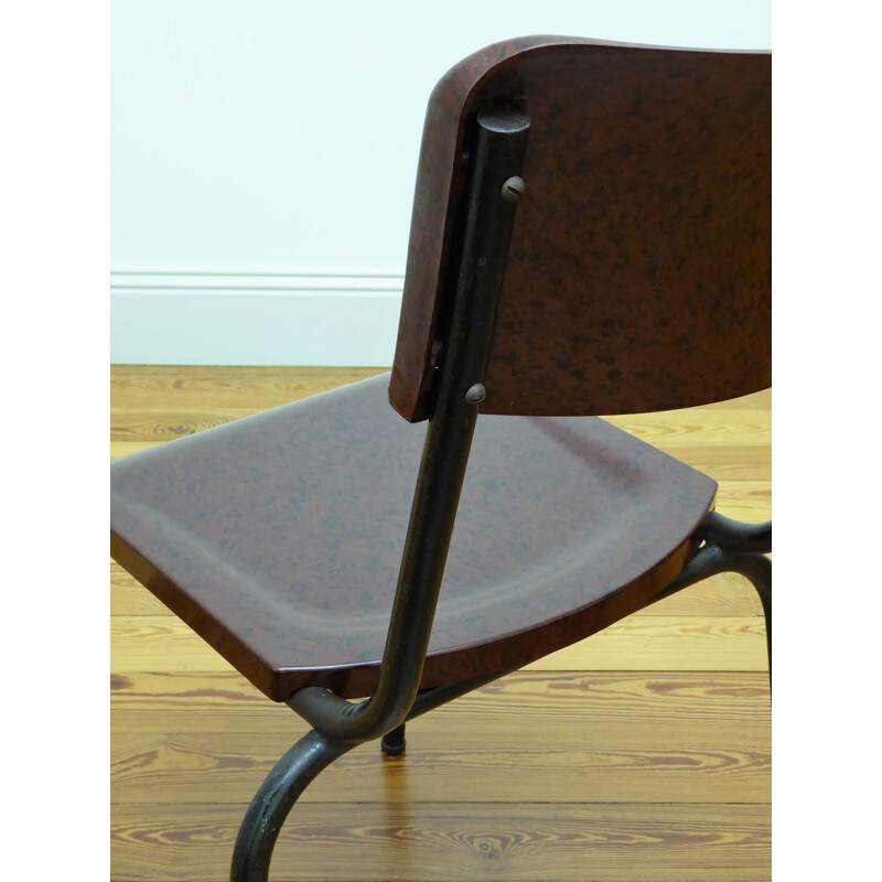 Suite de 4 chaises vintage en métal et bakélite, René HERBST - 1940