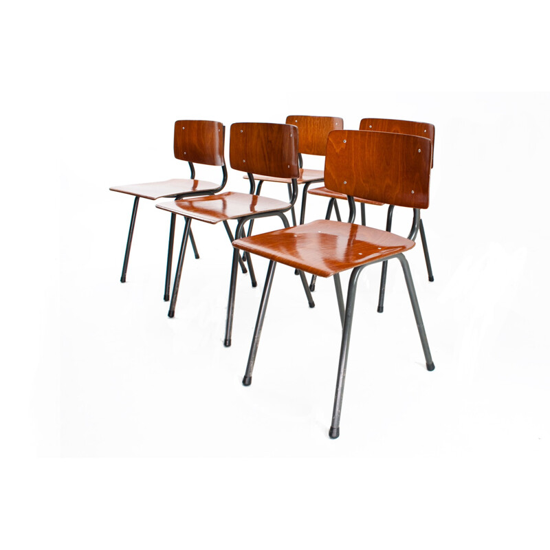 Set of 5 Dutch Ahrend de Cirkel school chairs - 1960s