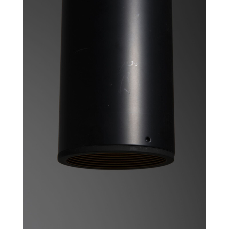 Vintage cylindrical black lacquered aluminum pendant lamp, 1950