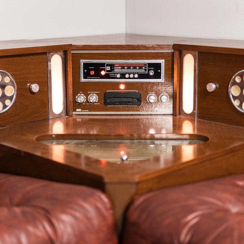 Vintage modular living room set in brown eco leather