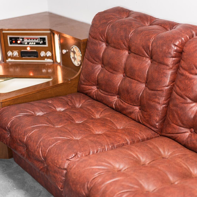 Vintage modular living room set in brown eco leather