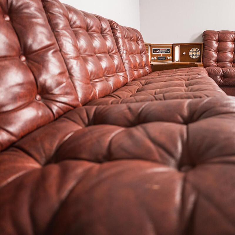 Vintage modular living room set in brown eco leather