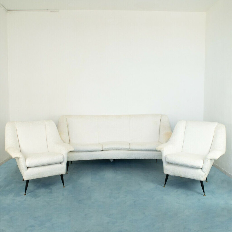 Vintage-Lounge-Set aus weißem Stoff von Ico Parisi, 1960