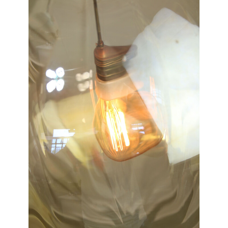 Lampada a sospensione vintage in vetro e ottone giallo