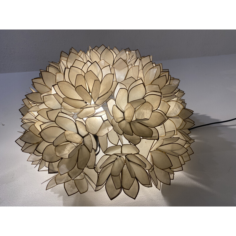 Vintage flower wall lamp in mother-of-pearl and brass