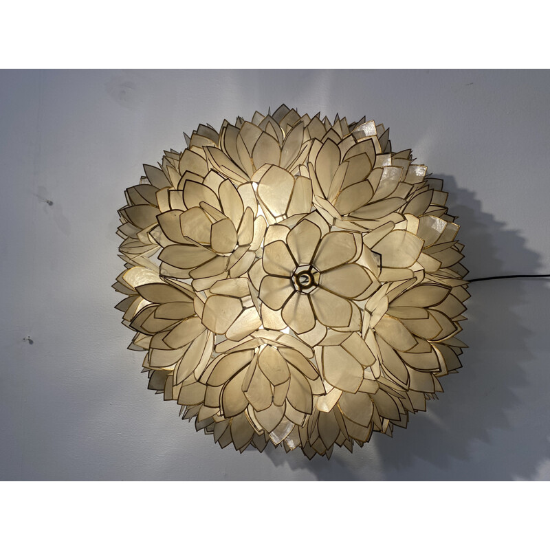 Vintage flower wall lamp in mother-of-pearl and brass