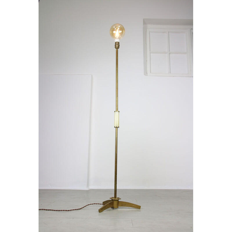 Lampadaire minimal vintage en laiton et marbre