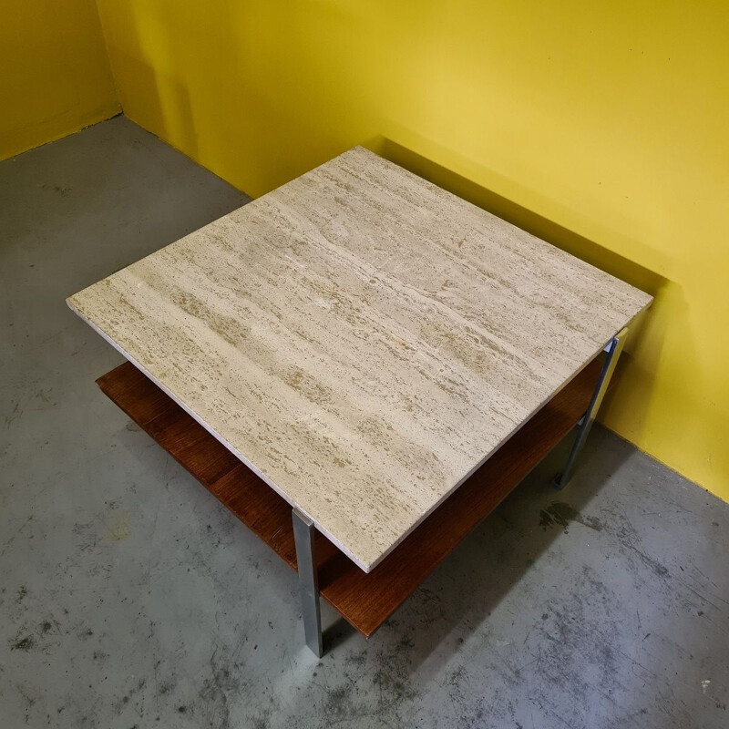 Table basse vintage avec plateau en travertin, 1960