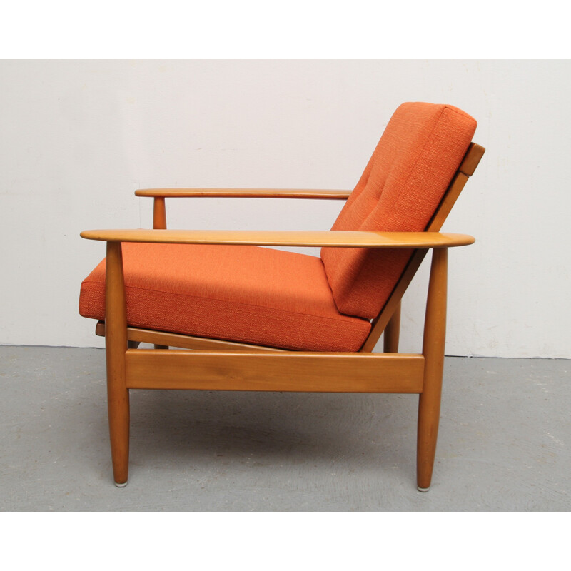 Mid century reupholstered armchair in orange fabric - 1960s