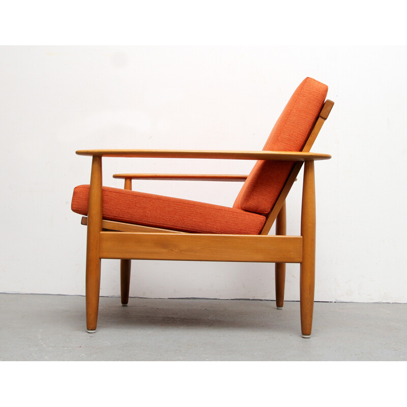 Mid century reupholstered armchair in orange fabric - 1960s