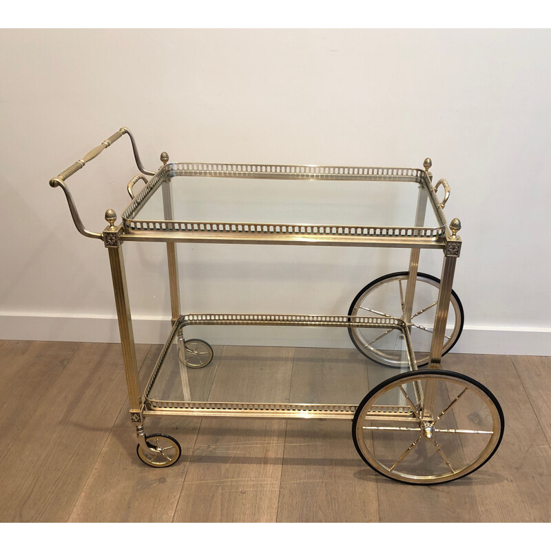 Vintage silver plated metal and brass serving table, France 1940