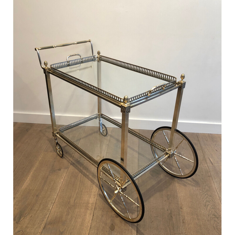 Vintage silver plated metal and brass serving table, France 1940