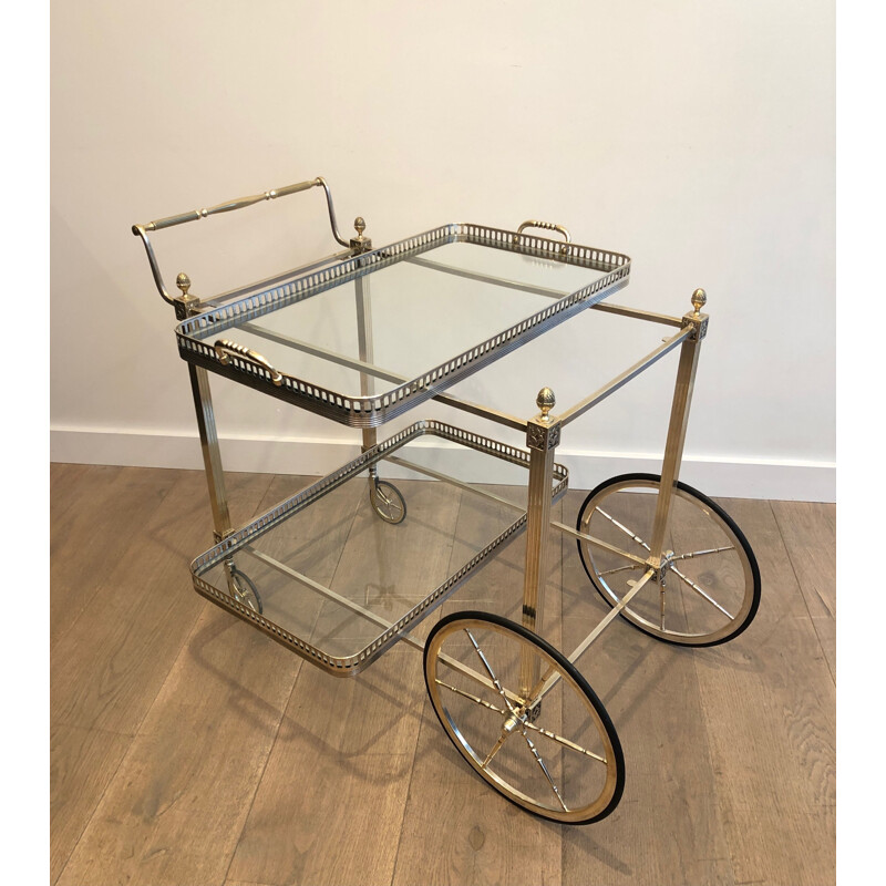 Vintage silver plated metal and brass serving table, France 1940