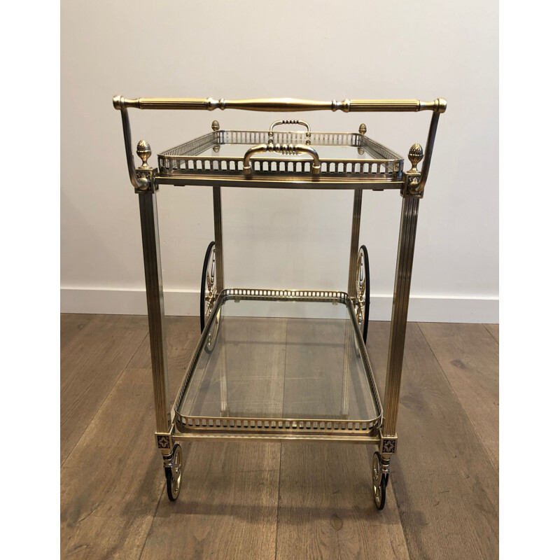 Vintage silver plated metal and brass serving table, France 1940