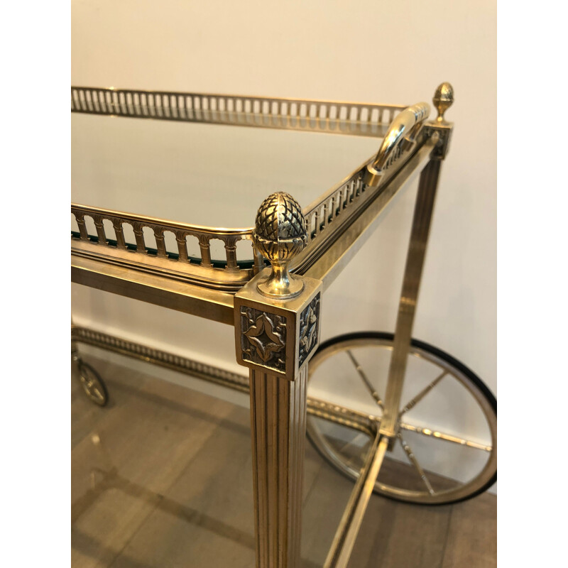 Vintage silver plated metal and brass serving table, France 1940