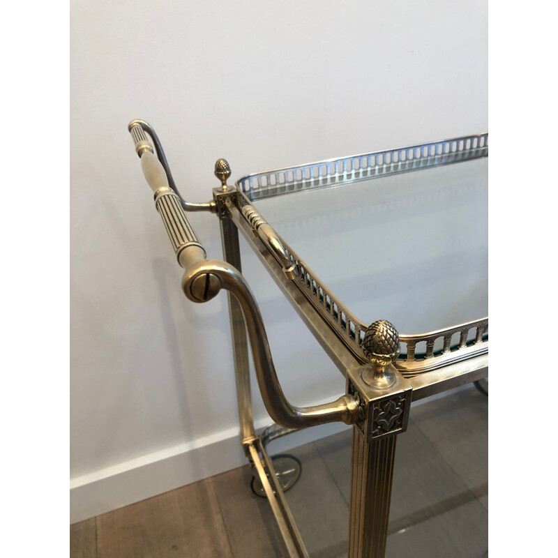 Vintage silver plated metal and brass serving table, France 1940