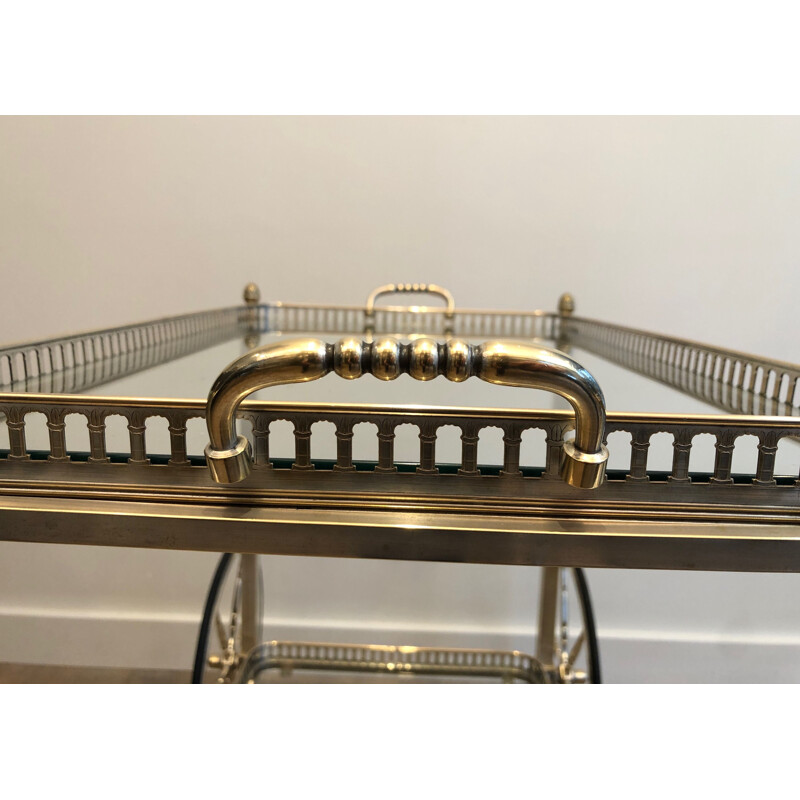 Vintage silver plated metal and brass serving table, France 1940