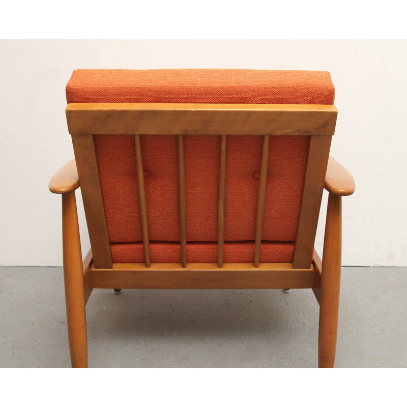 Mid century reupholstered armchair in orange fabric - 1960s