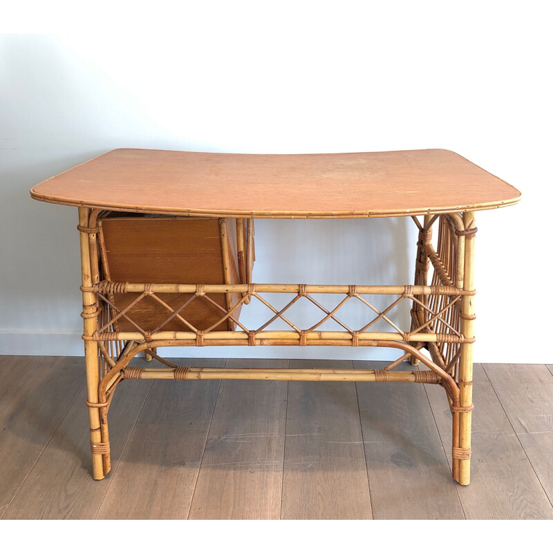 Vintage Rattan Schreibtisch von Audois Minet, Frankreich 1970