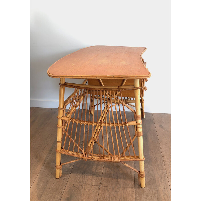 Vintage rattan desk by Audois Minet, France 1970