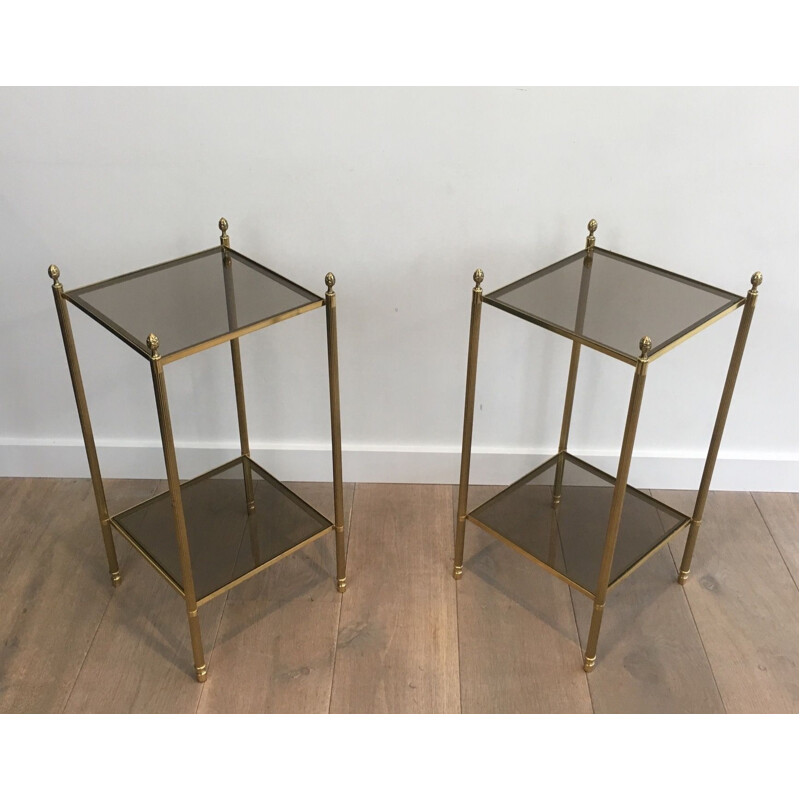 Pair of vintage brass side tables for the House of Jansen, France 1940