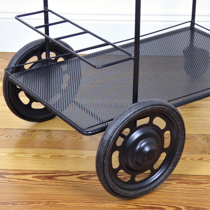 Black perforated steel trolley, Mathieu MATEGOT - 1950s