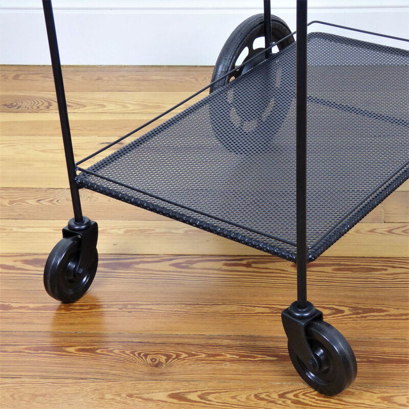 Black perforated steel trolley, Mathieu MATEGOT - 1950s