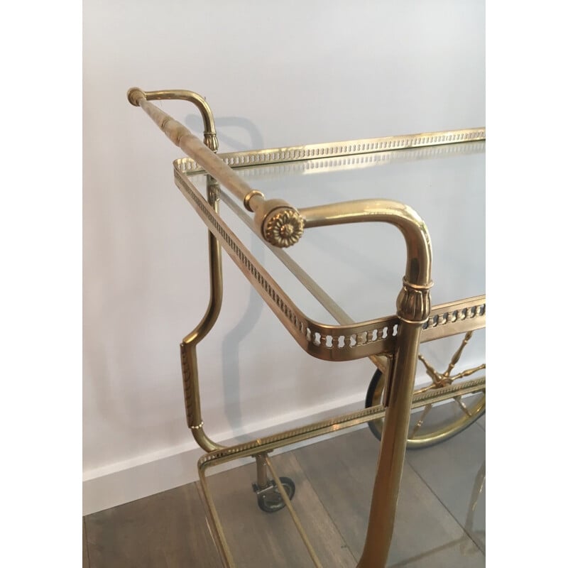 Vintage brass and glass table on wheels by Jasen, France 1940