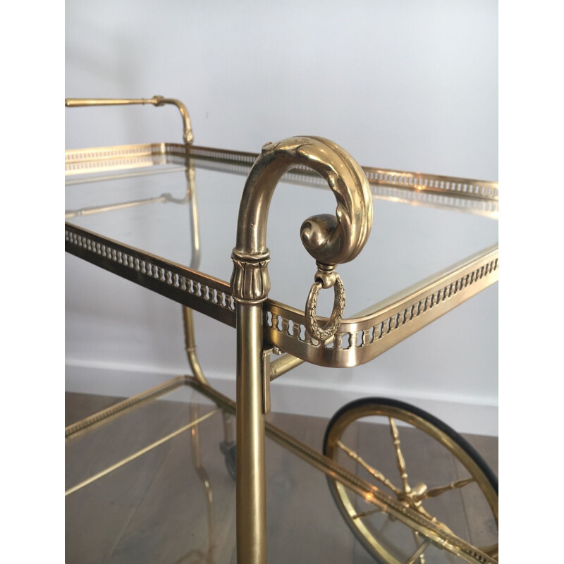 Vintage brass and glass table on wheels by Jasen, France 1940