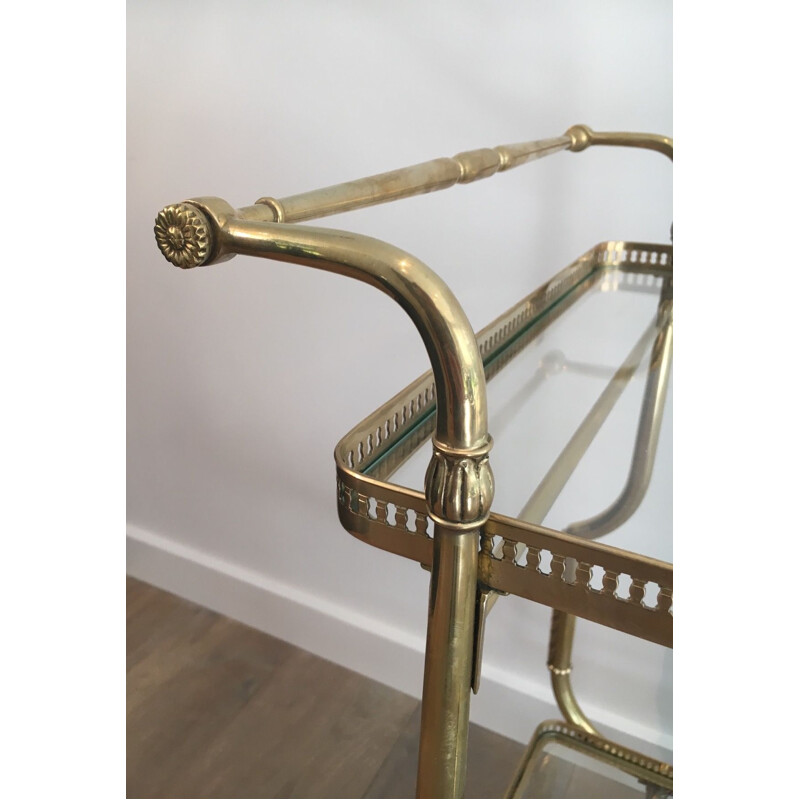 Vintage brass and glass table on wheels by Jasen, France 1940