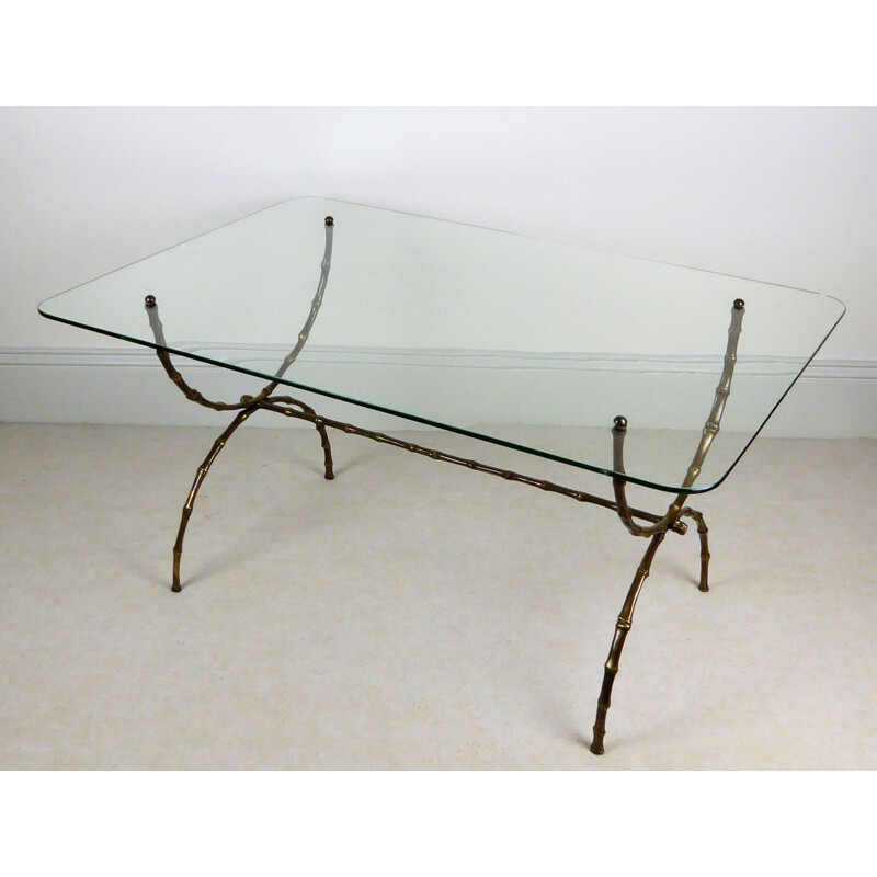 Table basse vintage Maison Bagues en verre et bronze - 1960