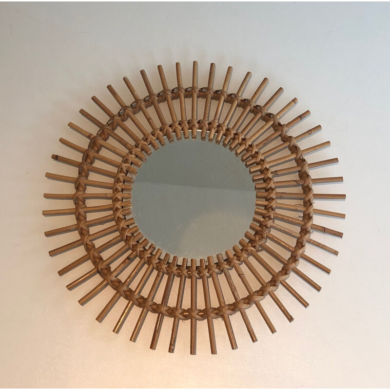 Vintage rattan mirror, 1970s