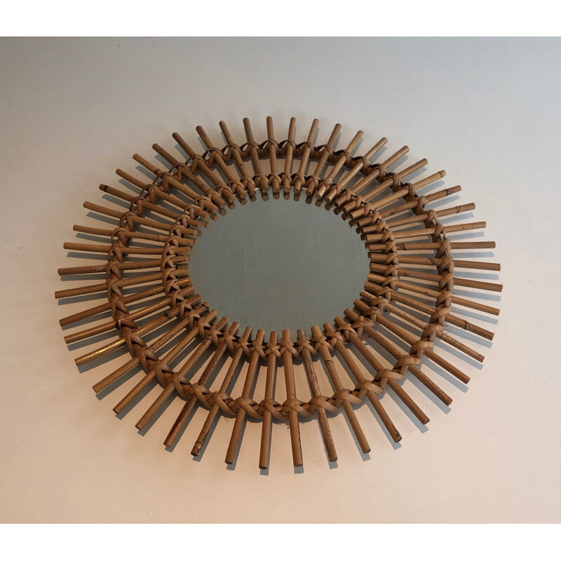 Vintage rattan mirror, 1970s