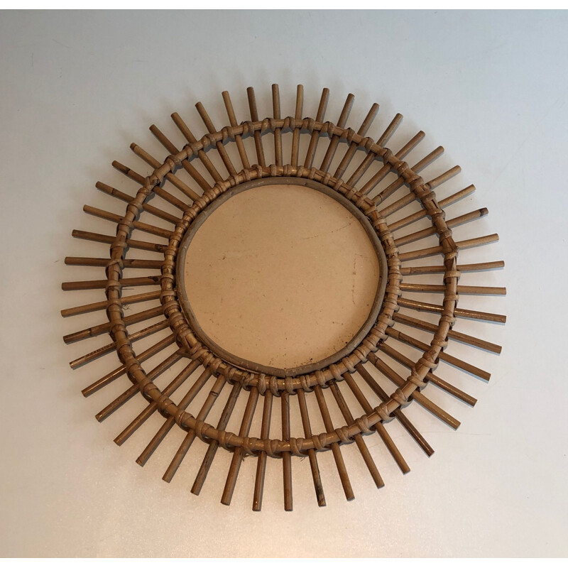 Vintage rattan mirror, 1970s