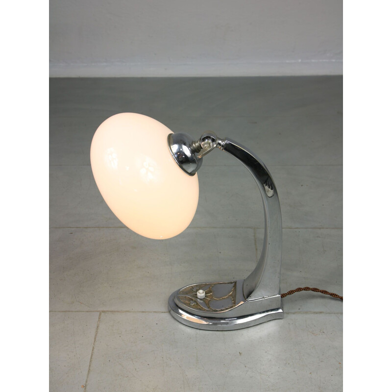 Lampe de table vintage fleurie en chrome