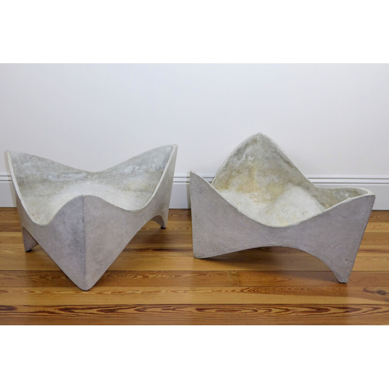 Pair of vintage flowerpots Eternit in cement by Willy GUHL - 1950s