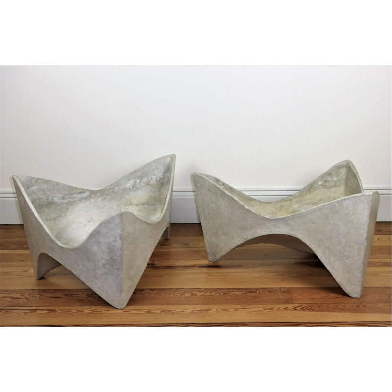 Pair of vintage flowerpots Eternit in cement by Willy GUHL - 1950s