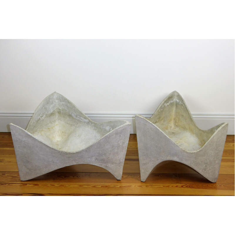 Pair of vintage flowerpots Eternit in cement by Willy GUHL - 1950s