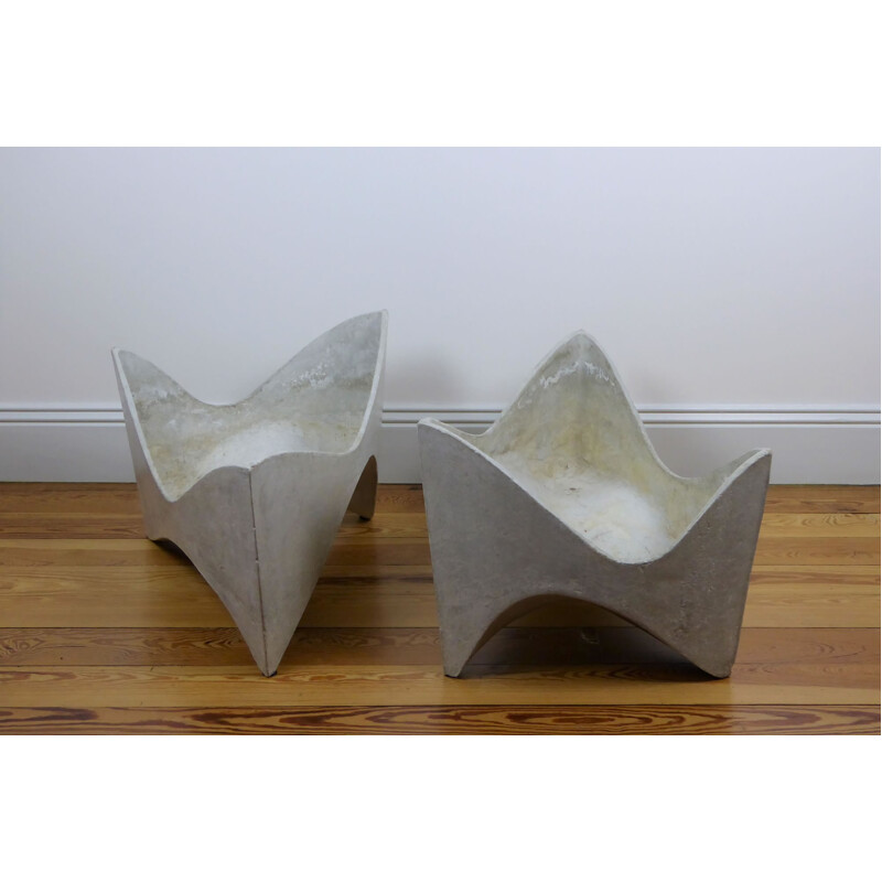 Pair of vintage flowerpots Eternit in cement by Willy GUHL - 1950s