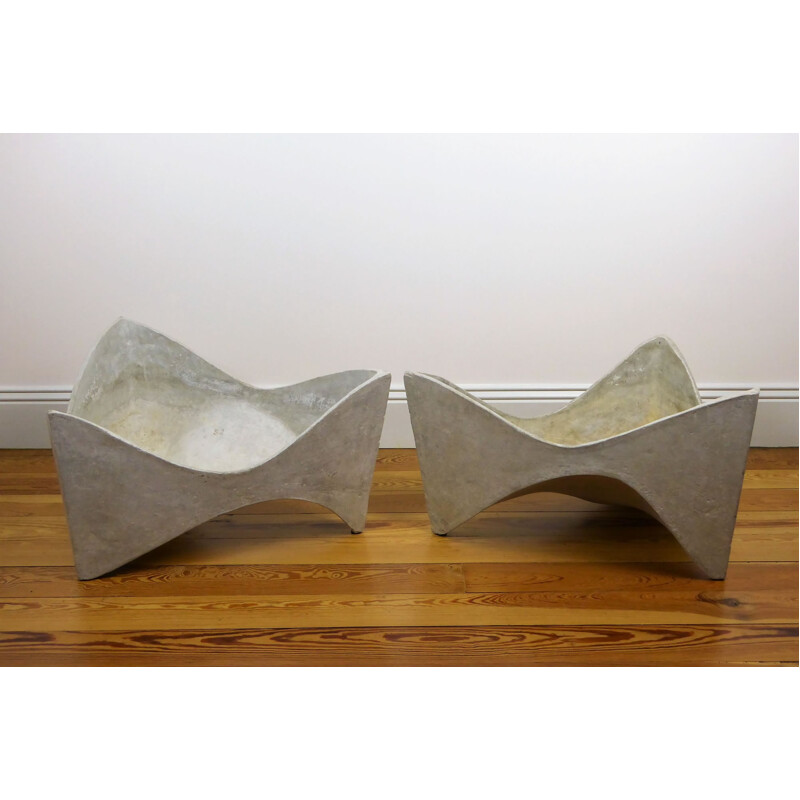 Pair of vintage flowerpots Eternit in cement by Willy GUHL - 1950s